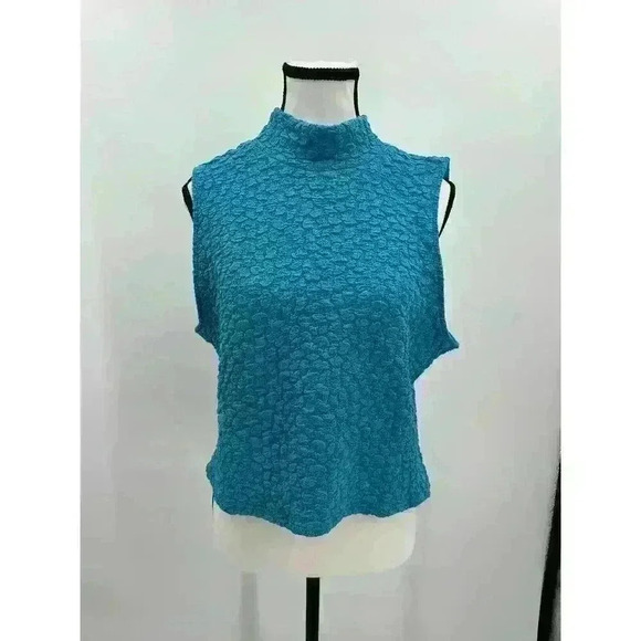 Anthropologie Turquoise Blue Tassel Popcorn High Neck Crop Tank Top - Women's XL - Picture 11 of 12